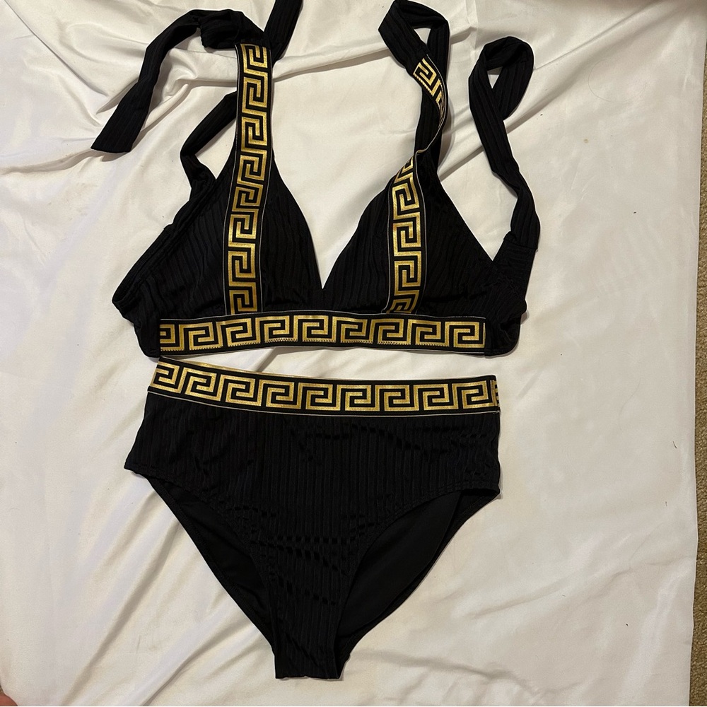 Stylish Black and Gold Bikini Set
